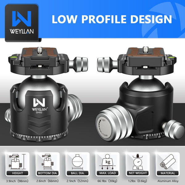 WEYLLAN DH52 Low Profile 52mm Tripod Ball Head
