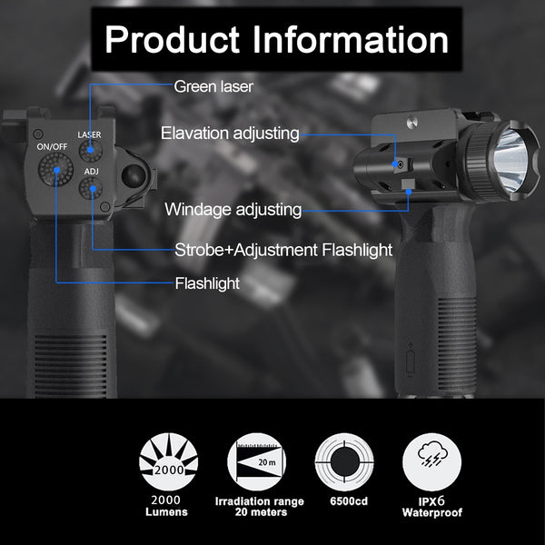2000LM Tactical Flashlight Blue Rifle Pistol Laser Light Combo IPX6