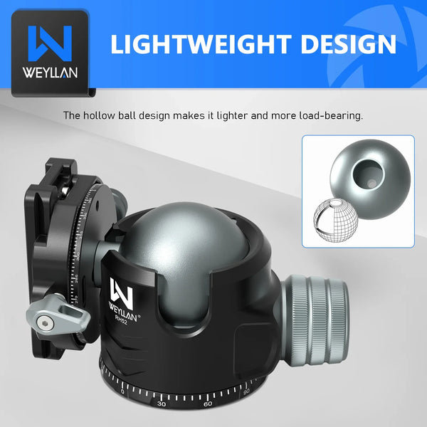 WEYLLAN RH52 Low Profile 52mm Tripod Ball Head