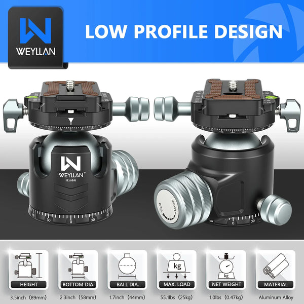 WEYLLAN RH44 Low Profile 44mm Tripod Ball Head